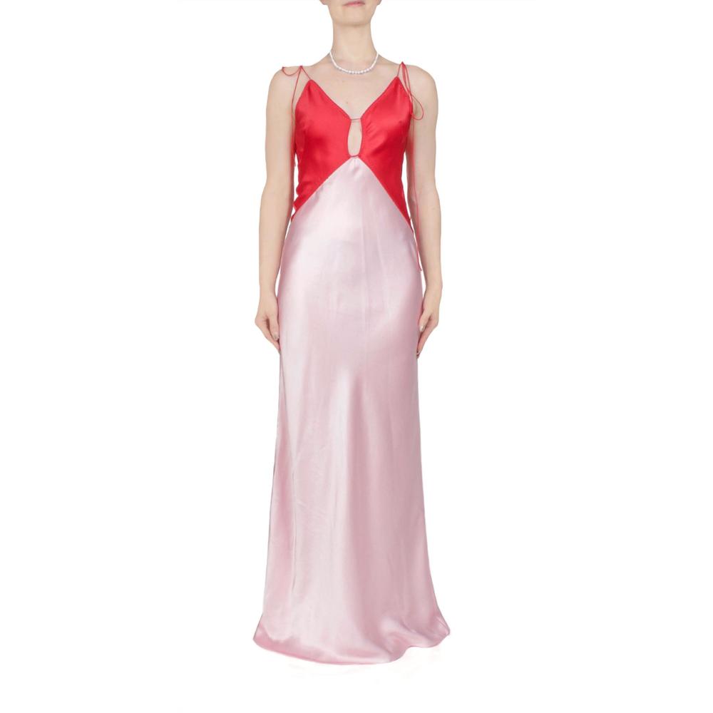 NEW ANNA OCTOBER terrin satin gown in red/light pink